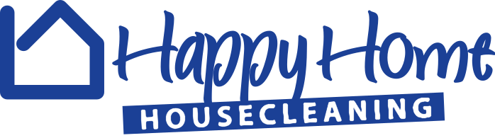 A blue and green banner with the words happy houseclean